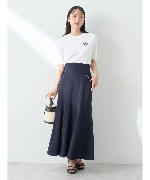 earth music&ecology パール付きマーメイドスカート Dark Navy