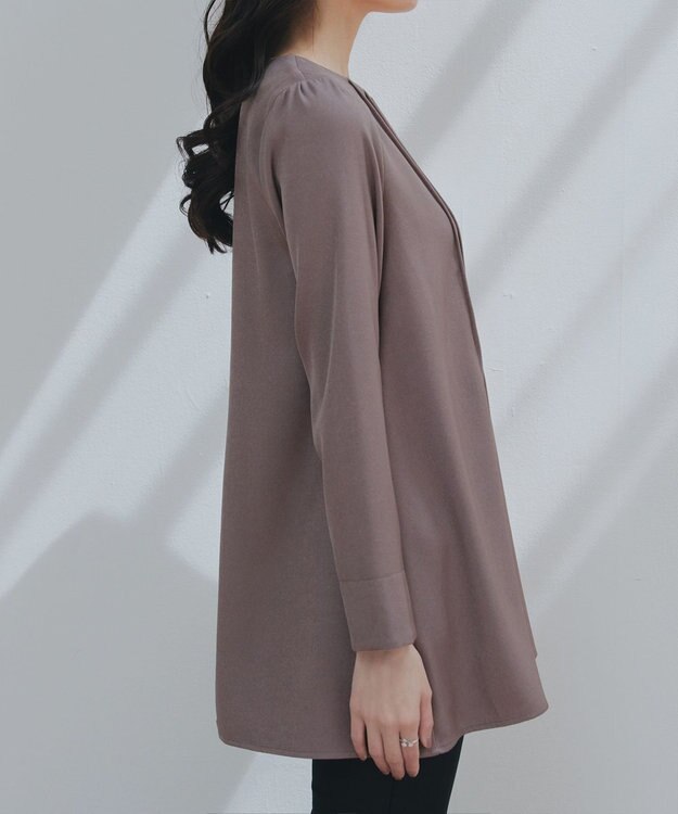 Tiaclasse 【洗える】ピンタックチュニックブラウス モカ