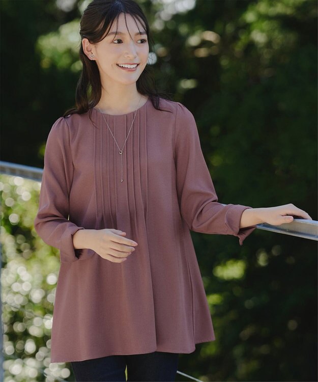 Tiaclasse 【洗える】ピンタックチュニックブラウス ピンク