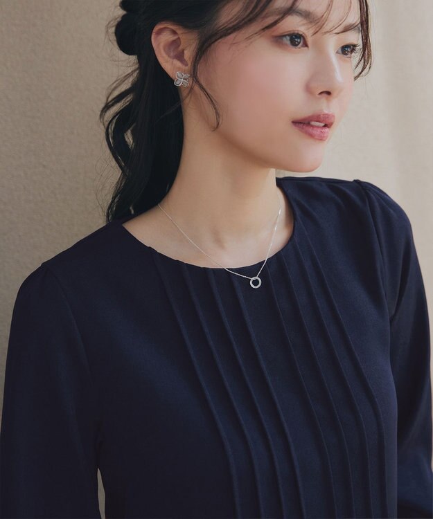 Tiaclasse 【洗える】ピンタックチュニックブラウス ネイビー