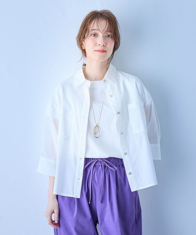 ANY コットンエアーウォッシュ5分袖シャツ ホワイト