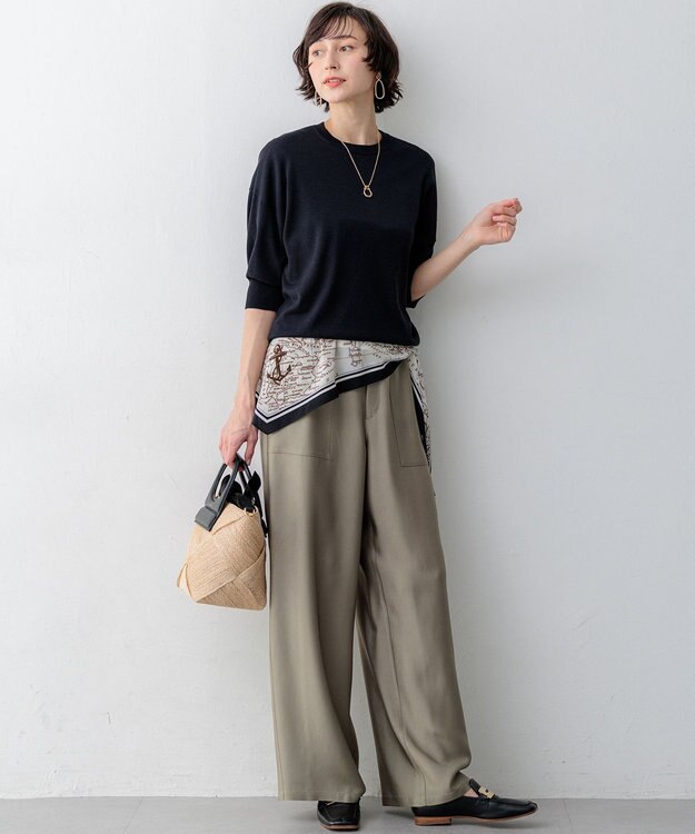 23区 【先行予約】ブライトカルゼ ワイド パンツ カーキ系
