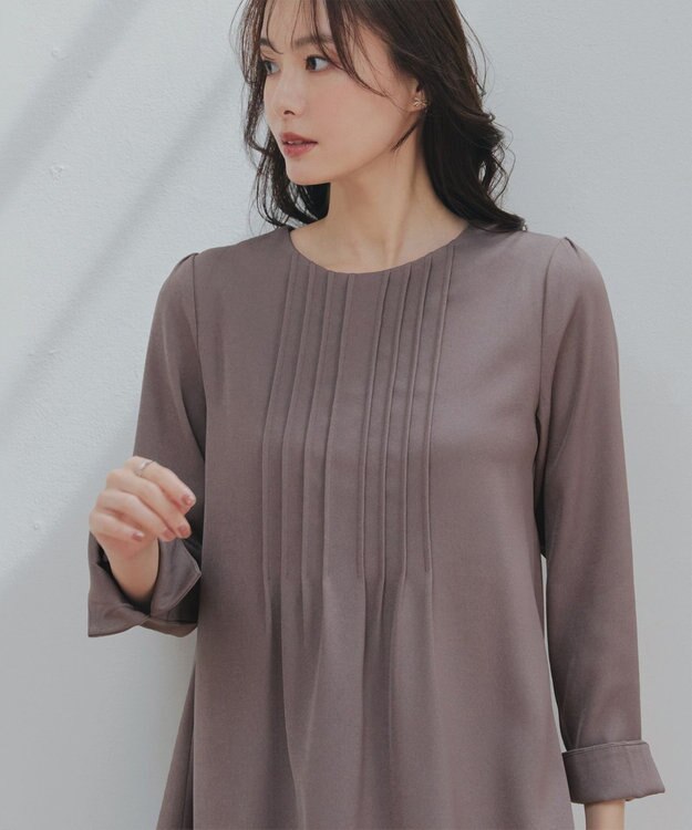 Tiaclasse 【洗える】ピンタックチュニックブラウス モカ