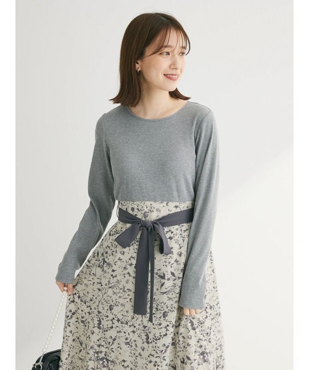 Green Parks ・ＥＬＥＮＣＡＲＥ　ＤＵＥ　リブ×フラワーキリカエワンピ Gray Mixture