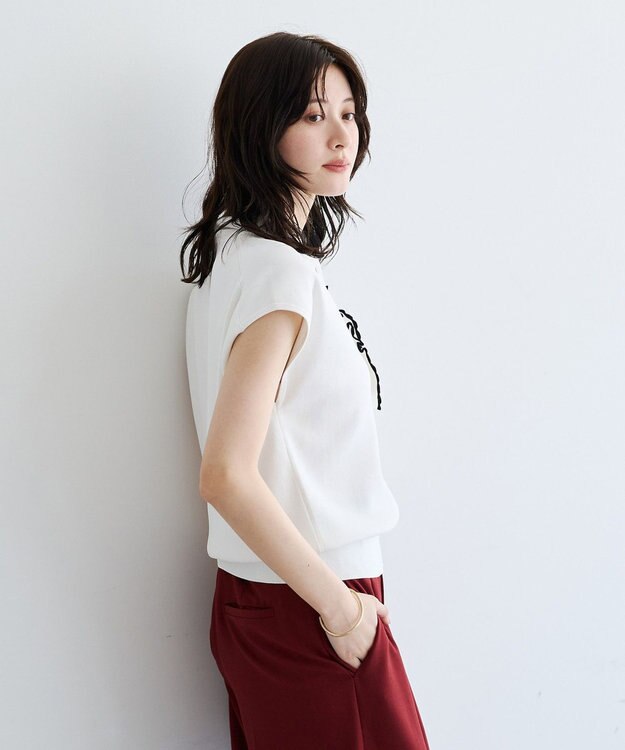 YECCA VECCA 配色フリルカーディガン Off White