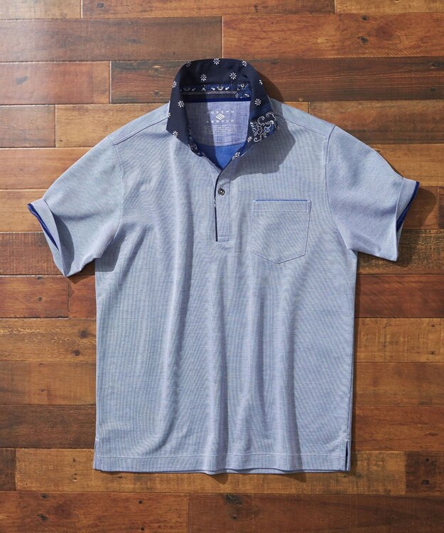 JOSEPH ABBOUD 【愛されて20年！オーガニックコットン使用】 バンダナプリント ダディ ポロシャツ ダルブルー系