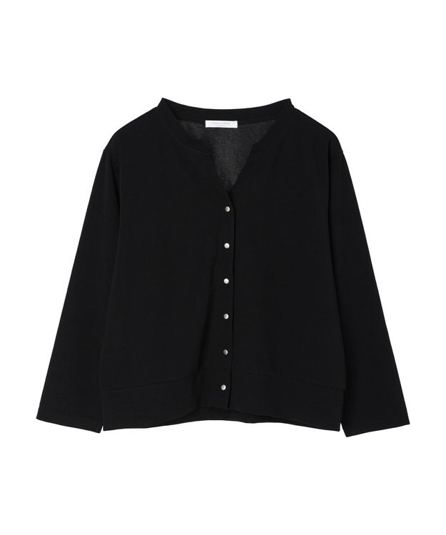 Green Parks カットジョーゼットドットボタンカーディガン Black