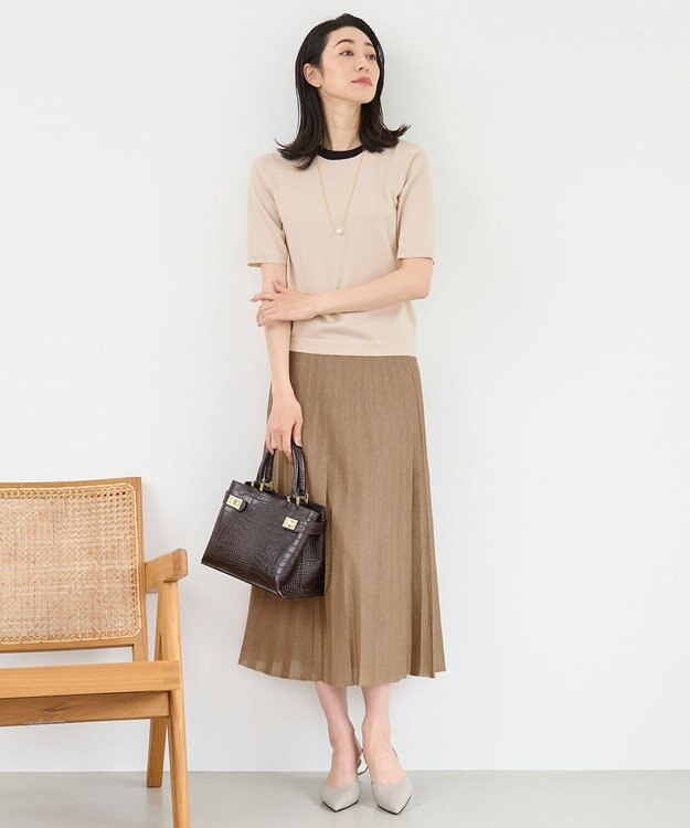 自由区 【セットアップ対応・洗える】ヴィスコースシアーニット スカート ブラウン系