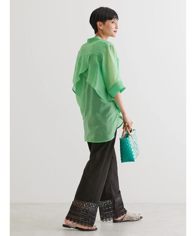 AMERICAN HOLIC シアーバックフレアＷポケットシャツチュニック Green