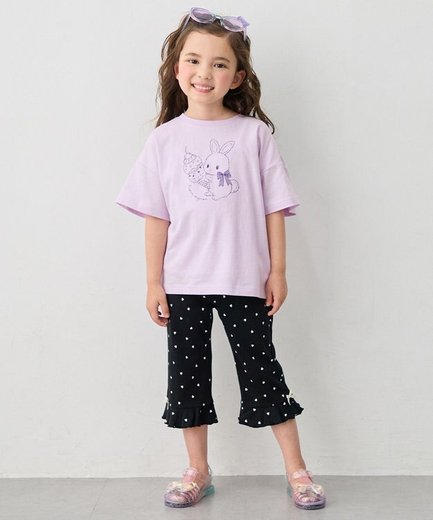 ANY KIDS 【綿100%/接触冷感】ひんやり オーバーサイズ アニマルTシャツ ラベンダー×ウサギ