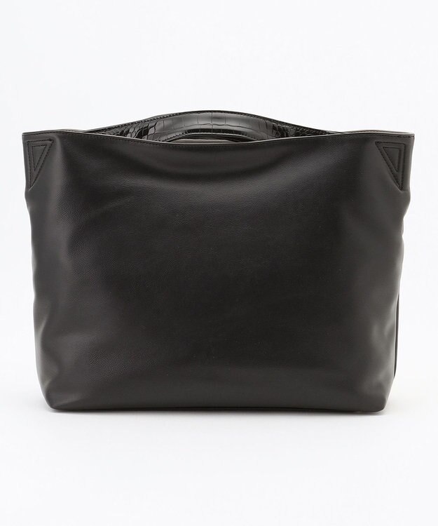 自由区 型押しクロコハンドルトート バック ブラック系