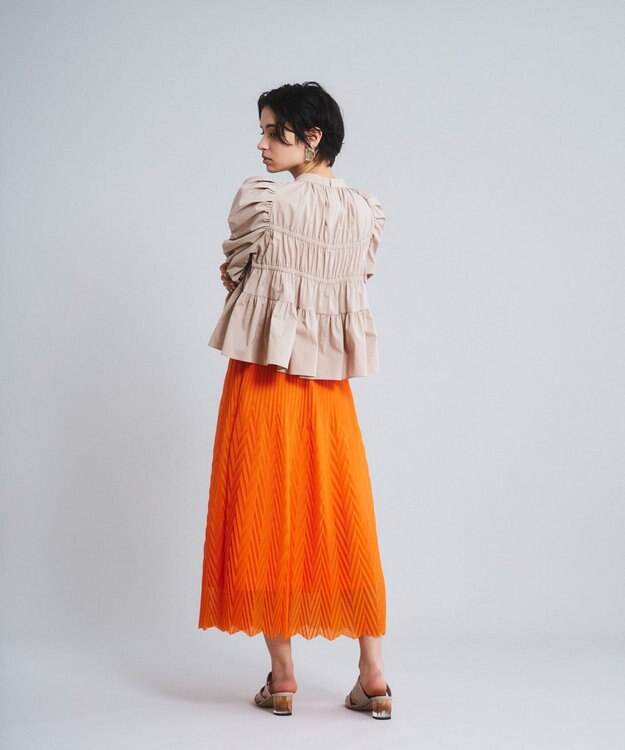 PLATIS PLATIS プリーツスカート オレンジ ヘリンボーンプリーツスカート / GRACE CONTINENTAL