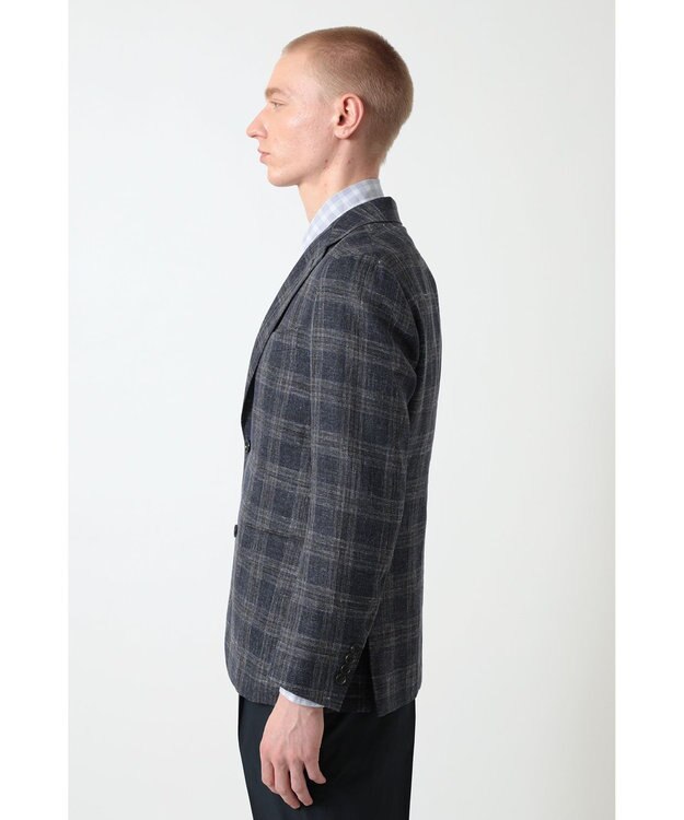 DAKS リネンコットンチェックジャケット ダークグレー