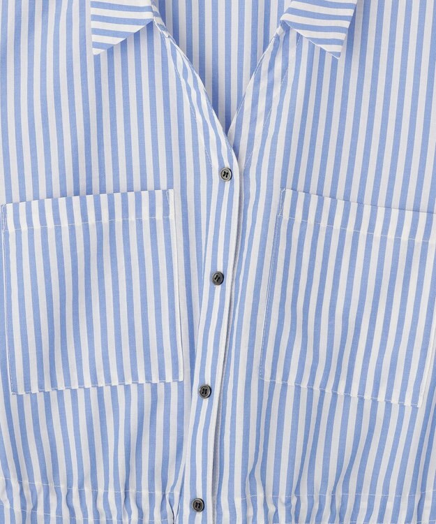 Green Parks ウエストリボンミディ丈ワンピース Stripe Blue