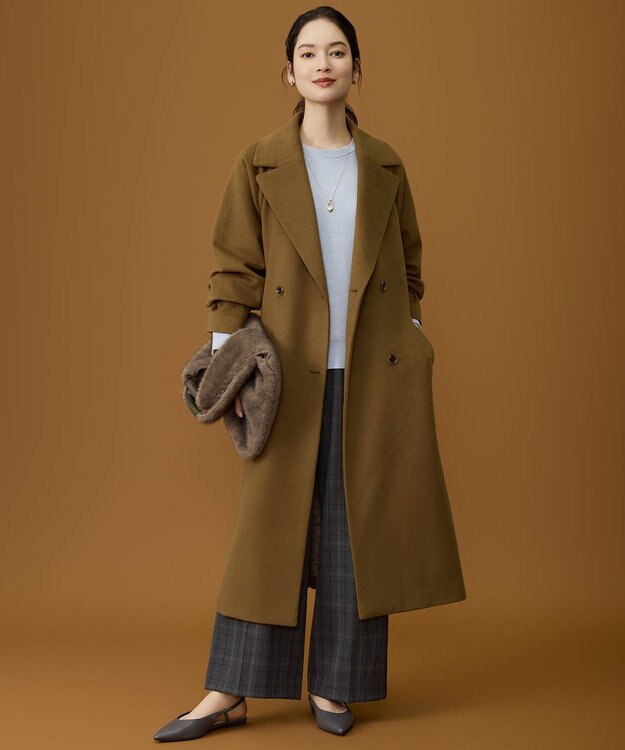 自由区 L 【SHIHOさん着用】Super100sライトビーバーロング コート キャメル