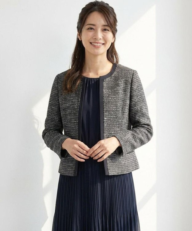 ANY SIS リップルボーダーストレッチ ジャケット ネイビーシャンブレー