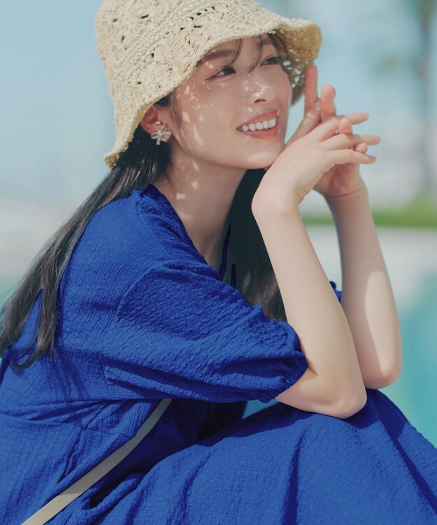 Tiaclasse L 【新色追加】ワッフルVネックワンピース ブルー