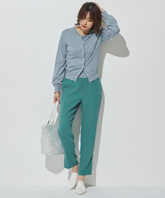 UNFILO 【ストレッチ/洗える】出会えるパンツ テーパード ライトグリーン系