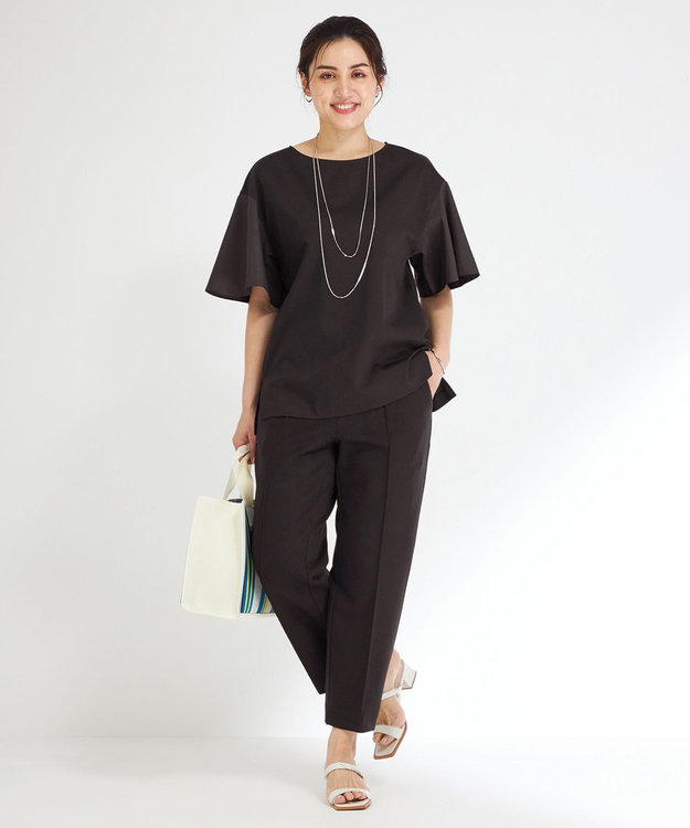 23区 L 【Lサイズ限定】ソフトストレッチポンチ テーパードパンツ ブラック系