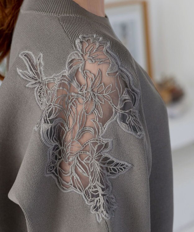 Tiaclasse 肩レースドルマンニットトップス グレー