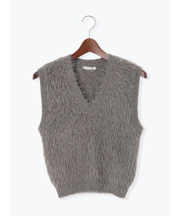 Te chichi シャギーヤーンVネックベスト モカ