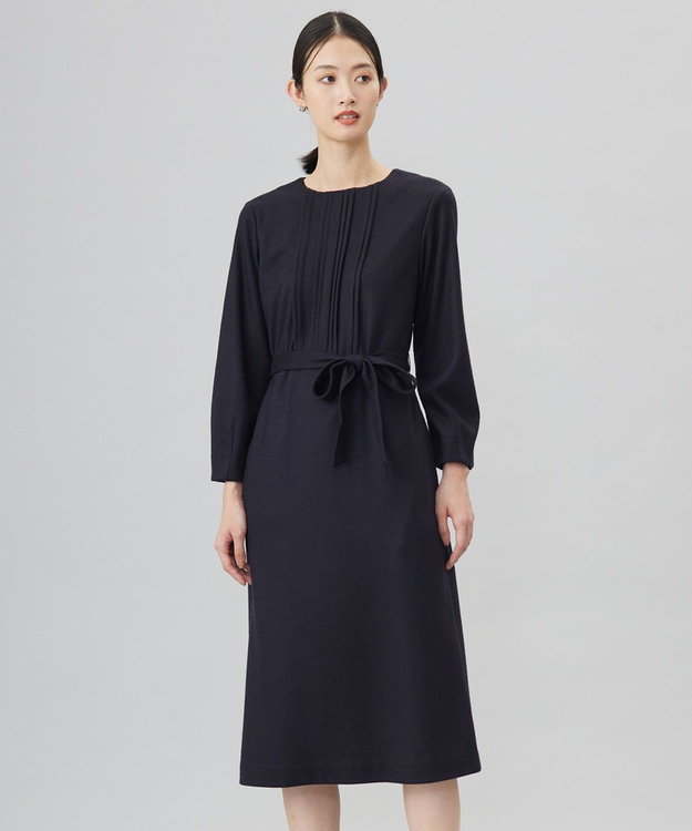 J.PRESS LADIES L 【セットアップ対応】ウールスムース タックディテール ワンピース ネイビー系