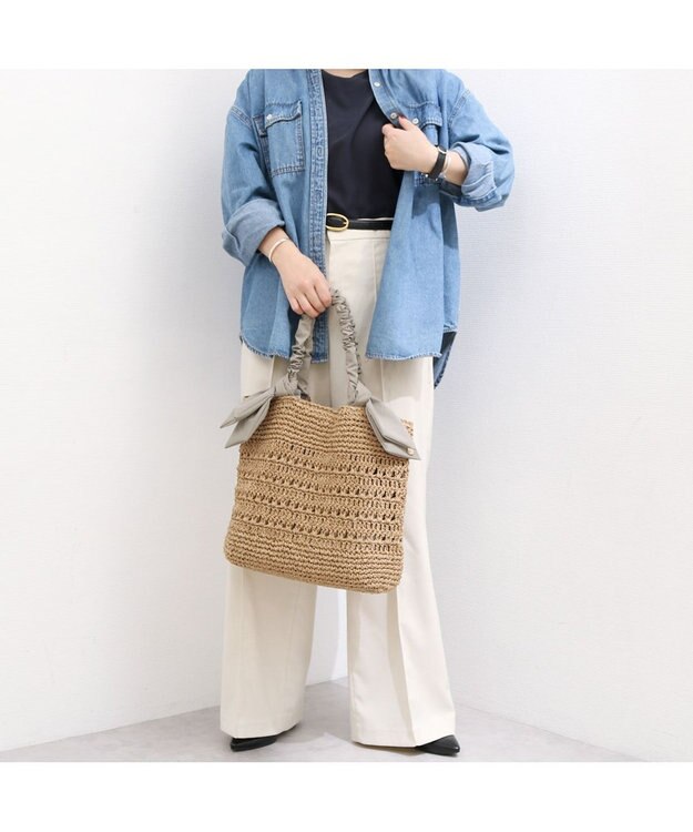 UNBILLION カシュカシュ cachecache / 下がりリボン柄編みトート カゴバッグ オーク