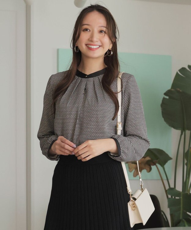 ANY SIS L 【裏起毛】エニポカ バンドカラー ブラウス 千鳥