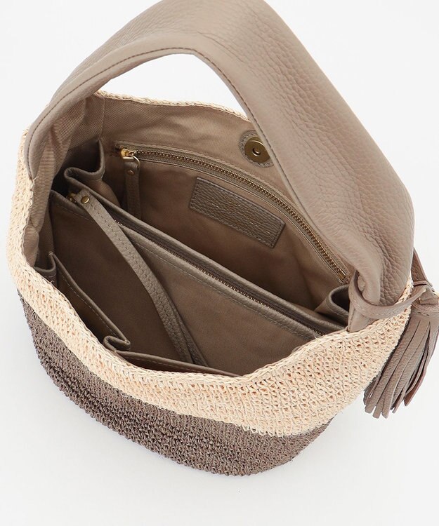 23区 VIOLAd'ORO SANDRO アバカ レザーハンドルバッグ ベージュ系1