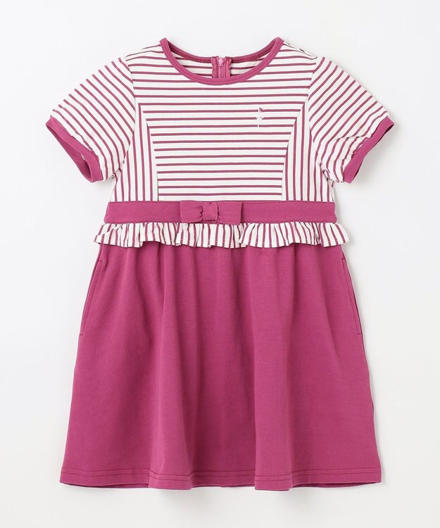 組曲 KIDS 【110-140㎝】マリンボーダー ワンピース ラズベリー
