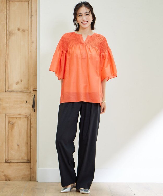 自由区 L 【セットアップ対応・洗える】LIPストレッチワイドストレート パンツ ブラック