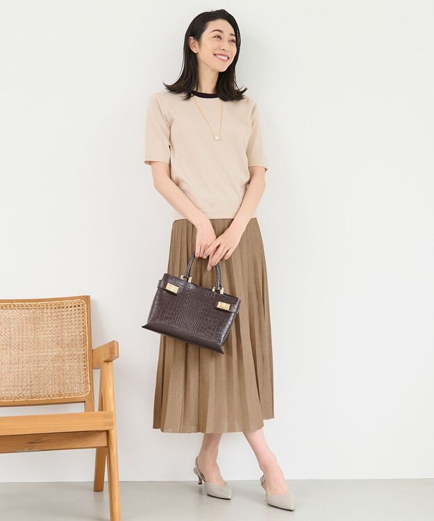 自由区 【セットアップ対応・洗える】ヴィスコースシアーニット スカート ブラウン系