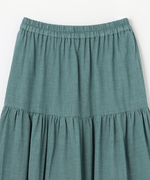 ANY 【ウエストゴム】シャンブレーライクティアード スカート グリーン系