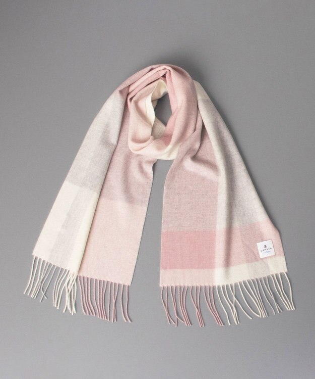 AURORA LANVIN en Bleu ランバン オン ブルー  カシミヤ ブロックチェック マフラー（幅30cm） グレイッシュピンクxクリーム