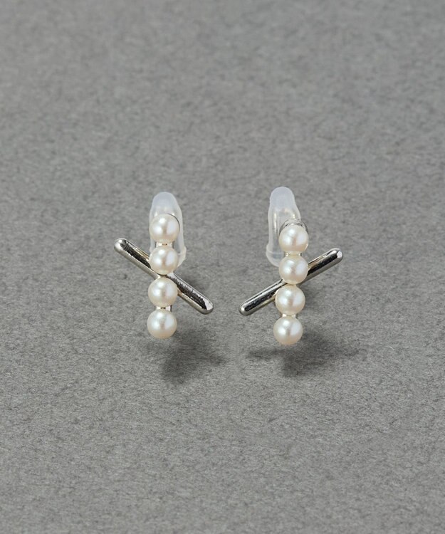 Phoebe 【痛くないシリーズ/金属アレルギー対応】パールクロスライトフィットイヤリング　シルバー シルバー