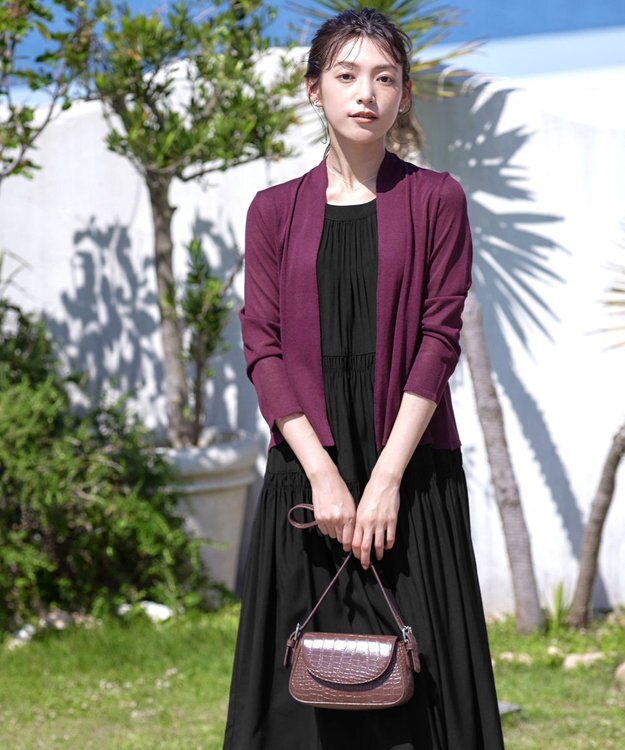 Tiaclasse 【小倉優子さん着用・UVケア・接触冷感】ショートトッパーカーディガン ボルドー