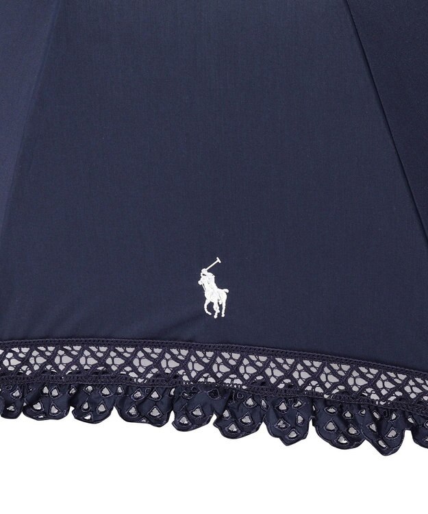 MOONBAT 【遮光/晴雨兼用日傘】POLO RALPH LAUREN（ポロラルフローレン） 折りたたみ日傘 エンブフリル 遮熱 UV ネイビーブルー