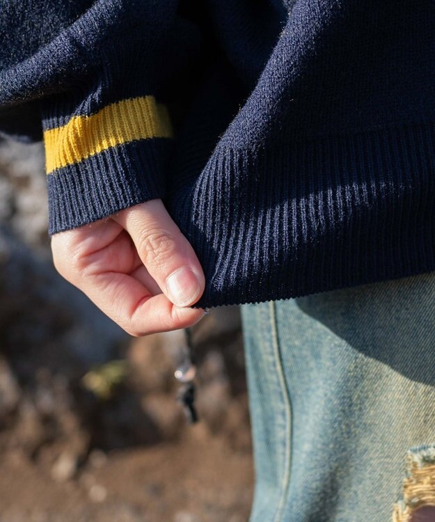 WEGO ナンバリングジャガードVネックニット ネイビー