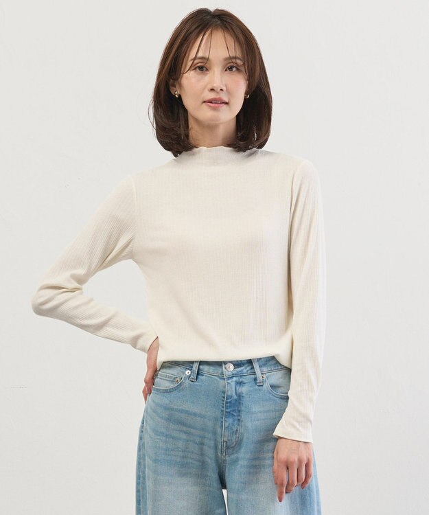 J.PRESS LADIES S シルク混ベアテレコ ハイネック シアー カットソー オフ系