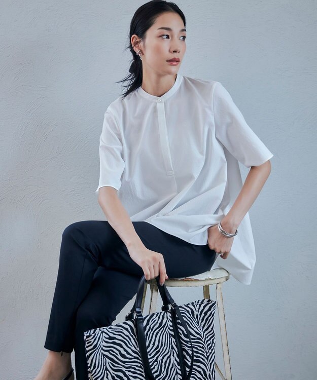 ICB 【接触冷感・UVカット・洗える】ヴィンテージスパンブロード バンドカラーブラウス オフホワイト系