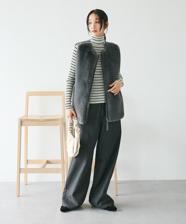 CRAFT STANDARD BOUTIQUE 洗える/とてもちリブタートルネックニットプルオーバー/24AW Border Ivory