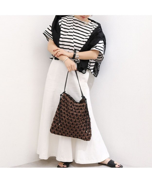 UNBILLION カシュカシュ cachecache / 配色編みワンハンドルトート カゴバッグ チョコ