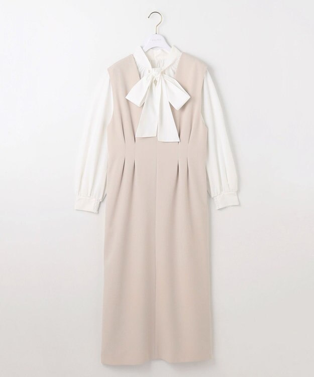 ANY SIS L 【優木まおみさんコラボ】秒映えセレモニー ブラウス × ジャンパースカート オフ×ライトベージュ