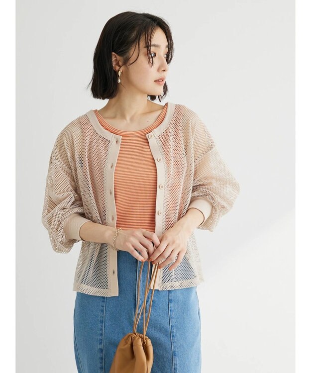 Green Parks ・ＥＬＥＮＣＡＲＥ　ＤＵＥ　２ｗａｙメッシュカーディガン Beige