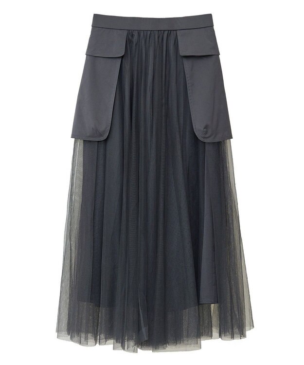 Green Parks ・ｆｕｒｒｙ　ｒａｔｅ　チュールワークポケットスカート Charcoal Gray