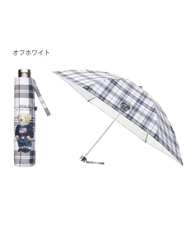 MOONBAT 【軽量】POLO RALPH LAUREN 晴雨兼用日傘 折りたたみ傘 チェック／遮光 遮熱 UV 簡単開閉 オフホワイト