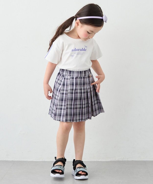 ANY KIDS 【一部店舗/WEB限定】【綿100%】プリント 半袖Tシャツ オフホワイト×ライン