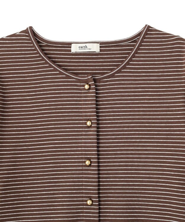 earth music&ecology ゴールドボタンボーダーカーディガン Brown