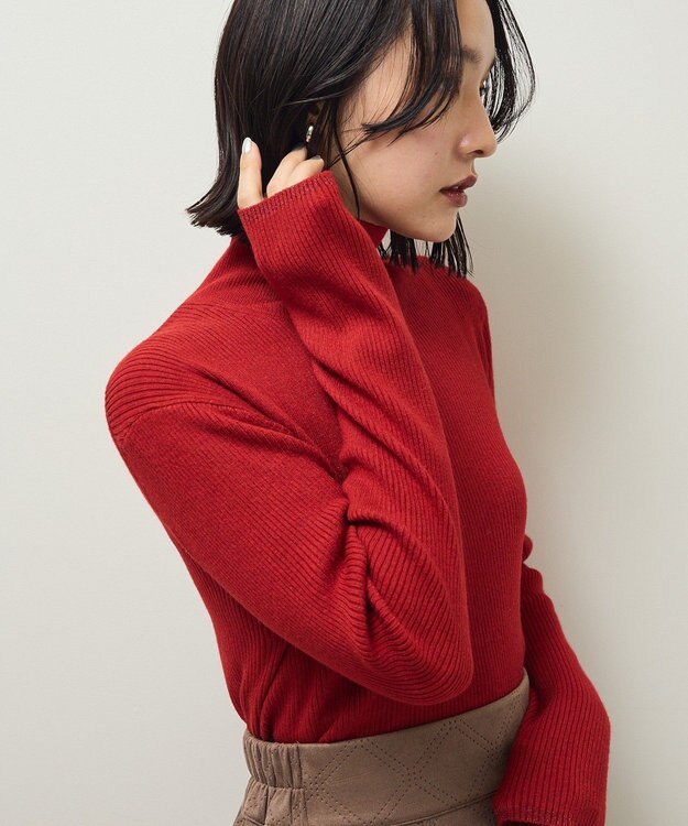 Green Parks チクチクしないリブタートルニットプルオーバー Red