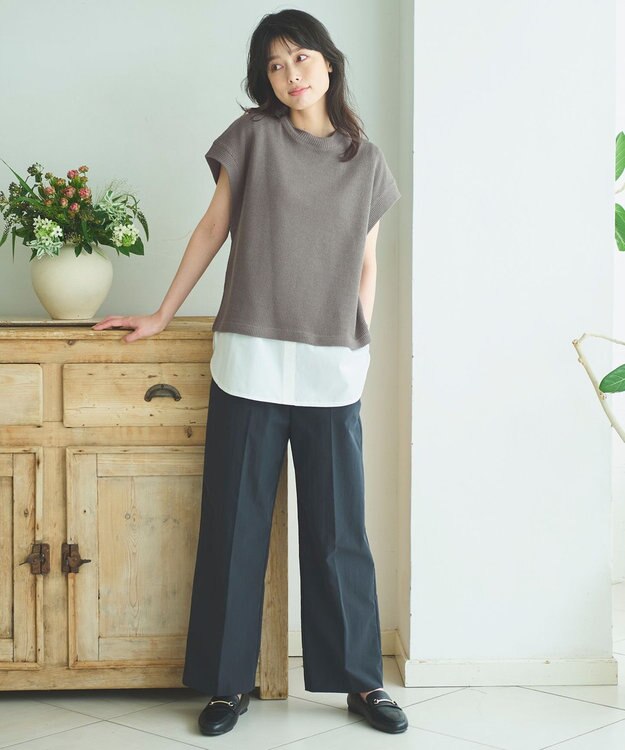 ANY L 【吸水速乾/イージーケア/ストレッチ/ウエストゴム/洗濯機可能】ドライチノタックパンツ ネイビー